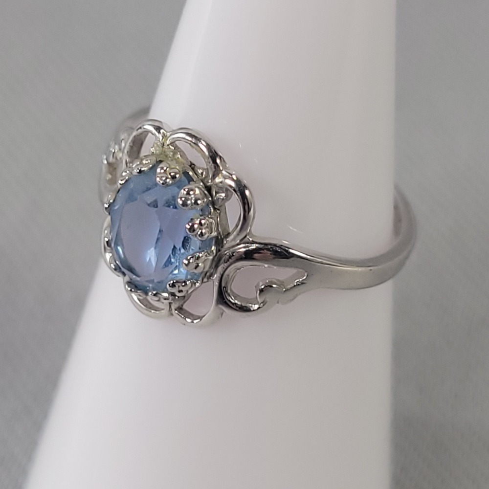 SETA Sterling Silver Ring 925 Blue Aqua‎ Color Glass Oval Filigree Size 6.5
